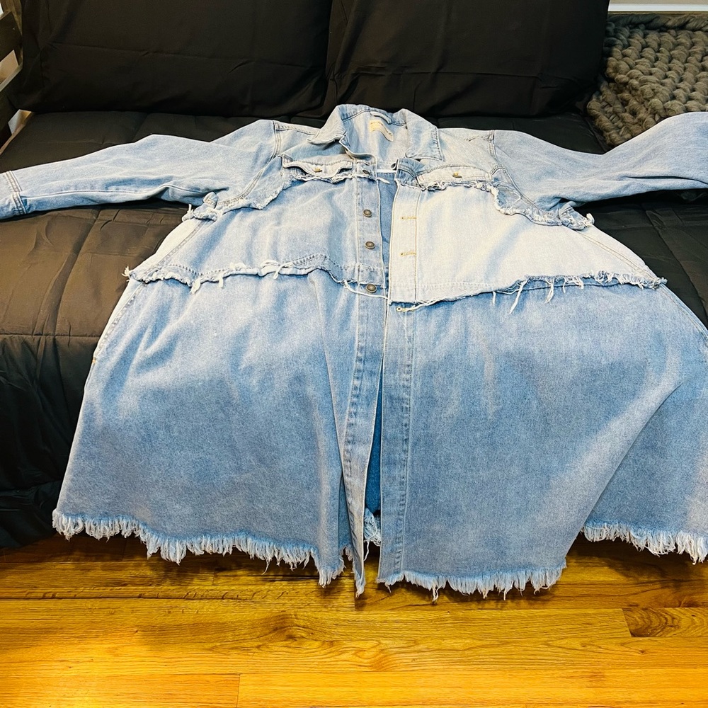 Vintage Free People Denim Frayed Hem Duster - Picture 2 of 9
